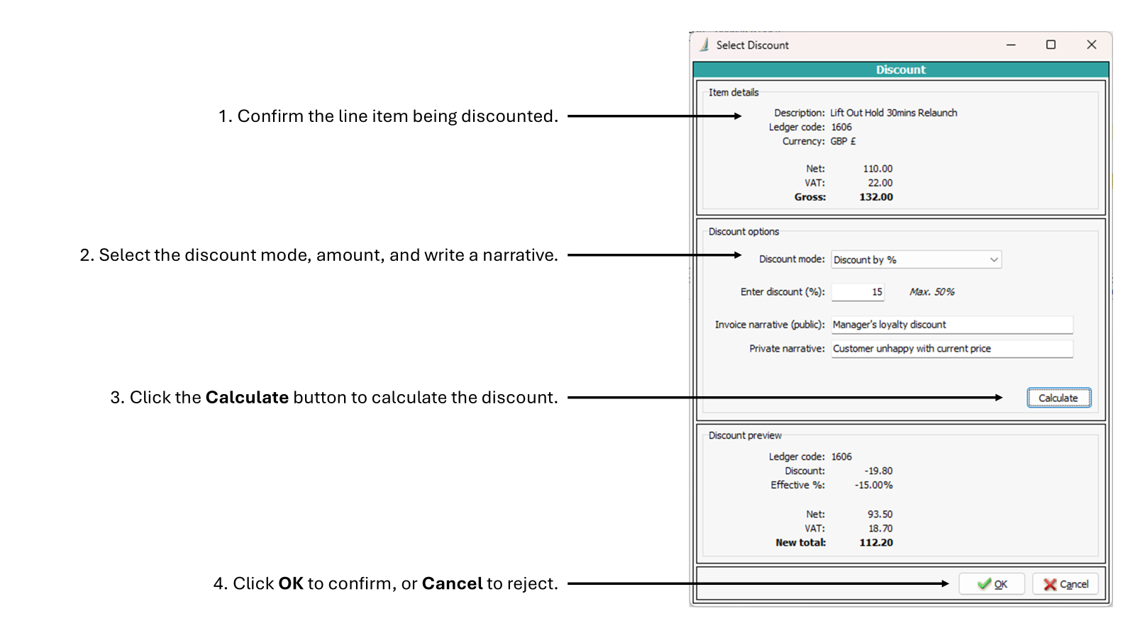 A screenshot of the flexible discount screen.
